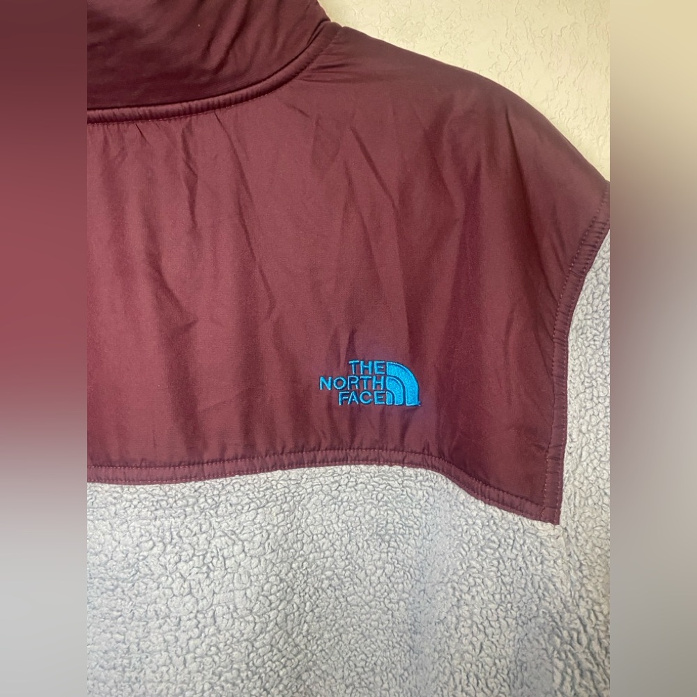 The North Face XL Campshire Gray Burgundy Sherpa Fleece Vintage Pullover - Picture 3 of 7